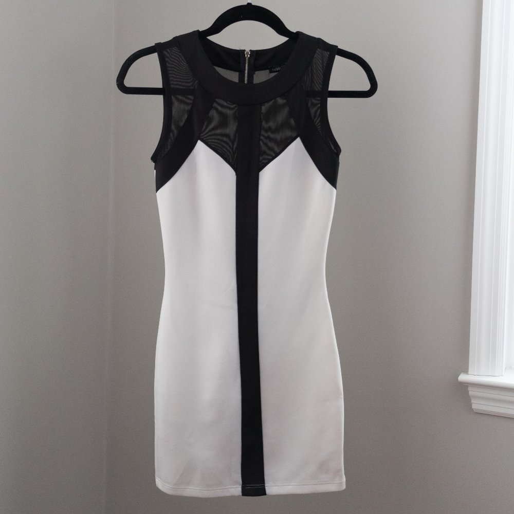 Black and White mesh and stripe dress